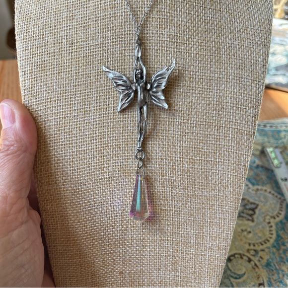 Hand Crafted Pewter Fairy AB Crystal necklace - Picture 3 of 9